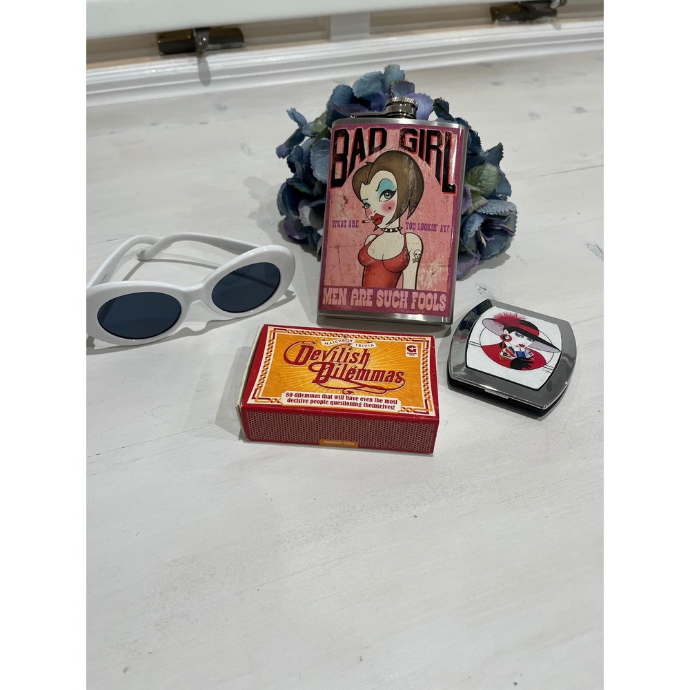 Trixie & Milo Bad Girl Flask Devilish‎ Dilemmas Sunglasses Compact Mirror